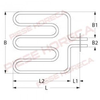 Rezistenta cuptor MBM, putere 1500W, alimentare 230V, 3varfuri, lungime-350mm, latime-510mm, dimensiuni flansa-  100x22mm, distanta intre gaurile de fixare 86mm